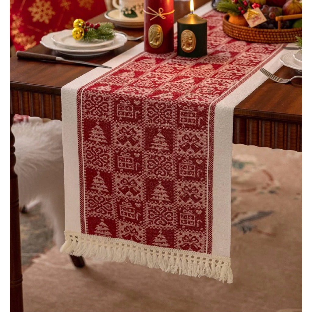 Table Runner Raya Merah | Taplak Meja Natal Estetik Alas Meja Makan & Dekorasi Ruang Tamu