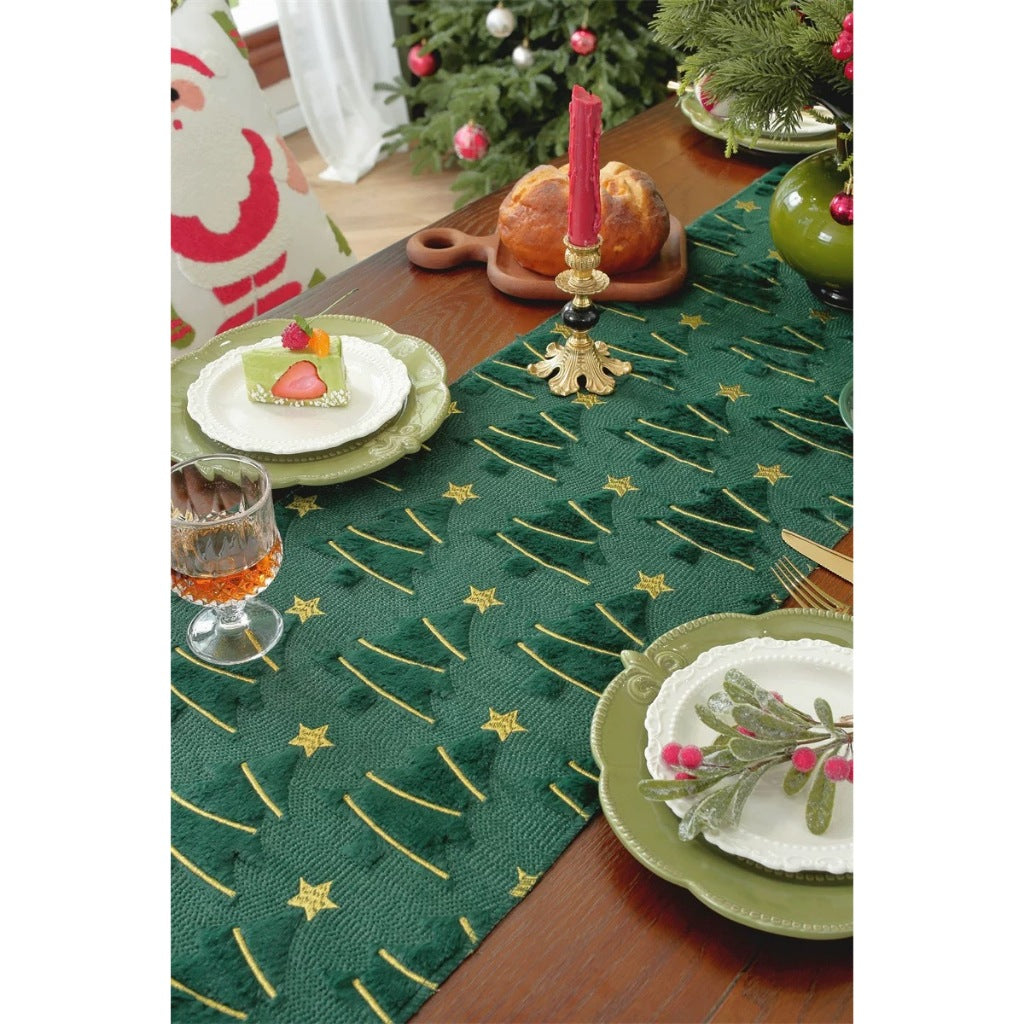 Table Runner Christmas Hijau – Taplak Meja Pohon Natal Dekorasi Ruang Tamu & Makan
