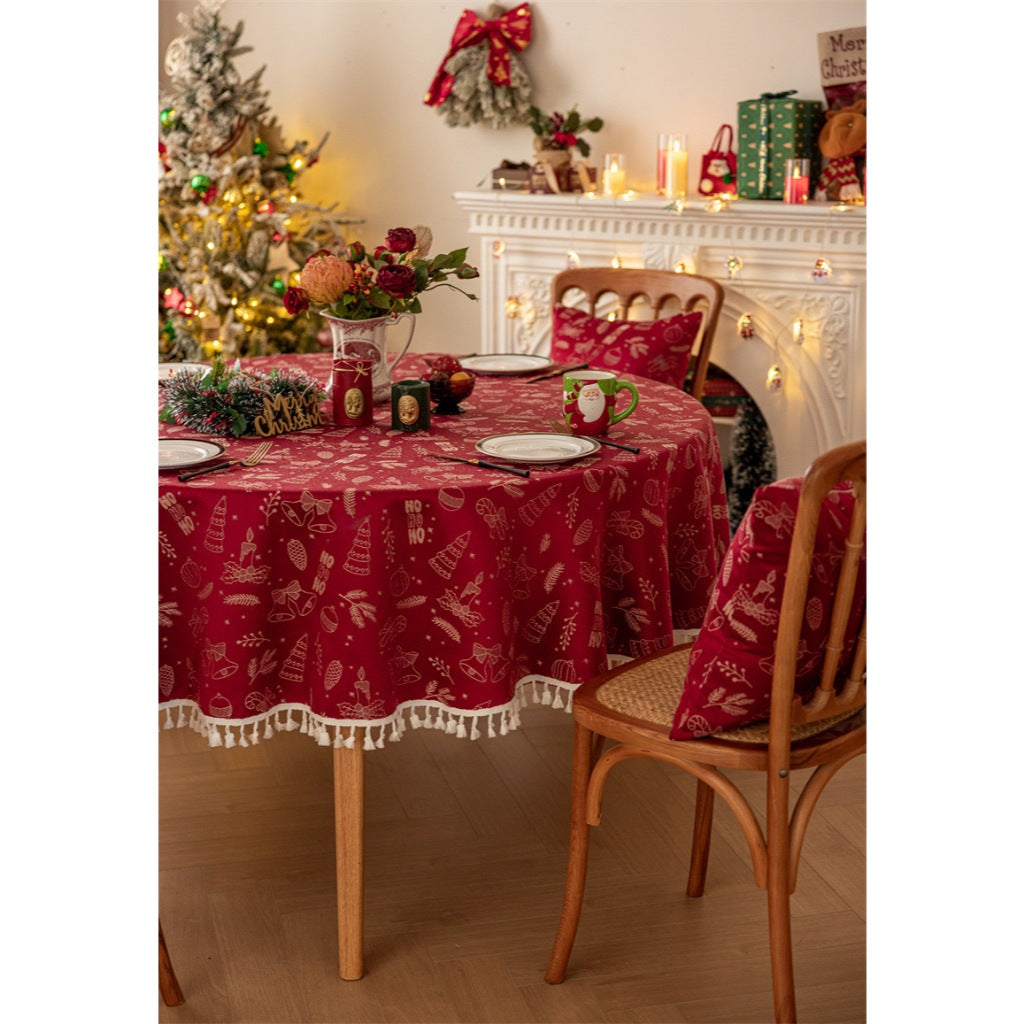 Taplak Meja Makan Natal Elegant Motif Christmas Doodle - Alas Meja Estetik Dekorasi Natal