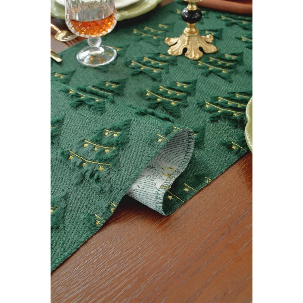 Table Runner Christmas Hijau – Taplak Meja Pohon Natal Dekorasi Ruang Tamu & Makan