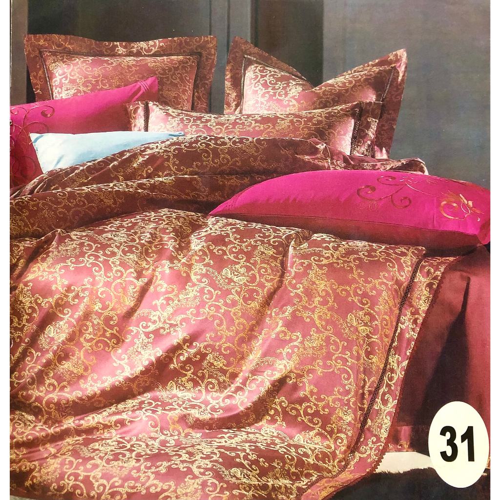 Bed Cover Pengantin Baru Silk Sutera Warna Merah King Size 180x200x40cm