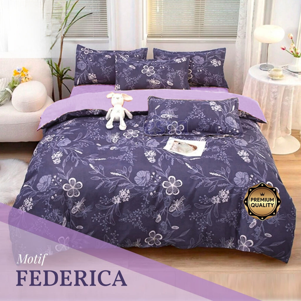 Bedcover Set Katun Motif Bunga 160/180/200x200x30cm