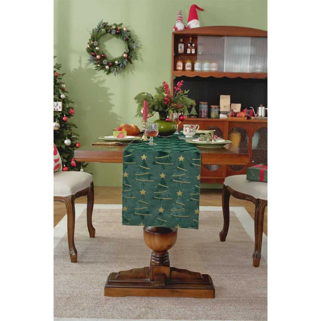 Table Runner Christmas Hijau – Taplak Meja Pohon Natal Dekorasi Ruang Tamu & Makan