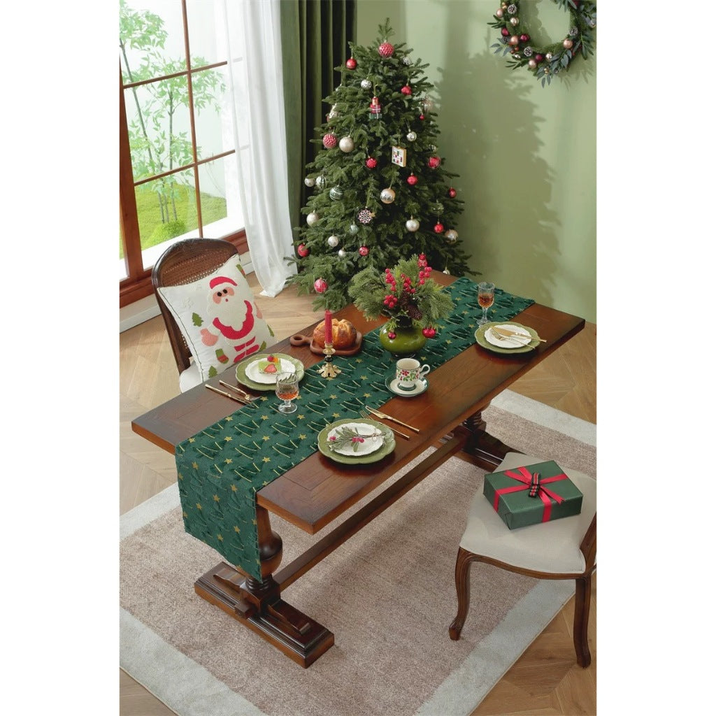 Table Runner Christmas Hijau – Taplak Meja Pohon Natal Dekorasi Ruang Tamu & Makan