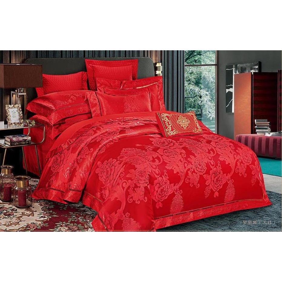 Bed Cover Pengantin Baru Silk Sutera Warna Merah King Size 180x200x40cm