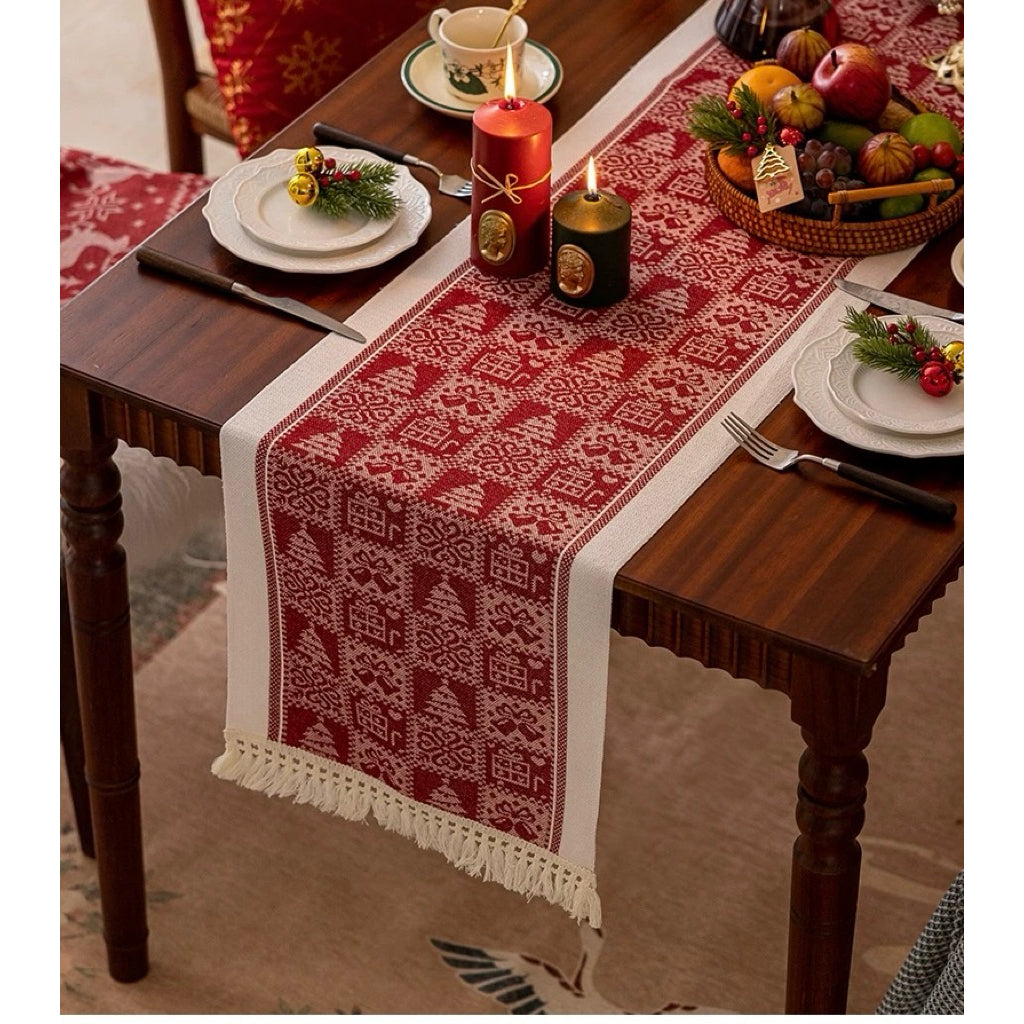 Table Runner Raya Merah | Taplak Meja Natal Estetik Alas Meja Makan & Dekorasi Ruang Tamu