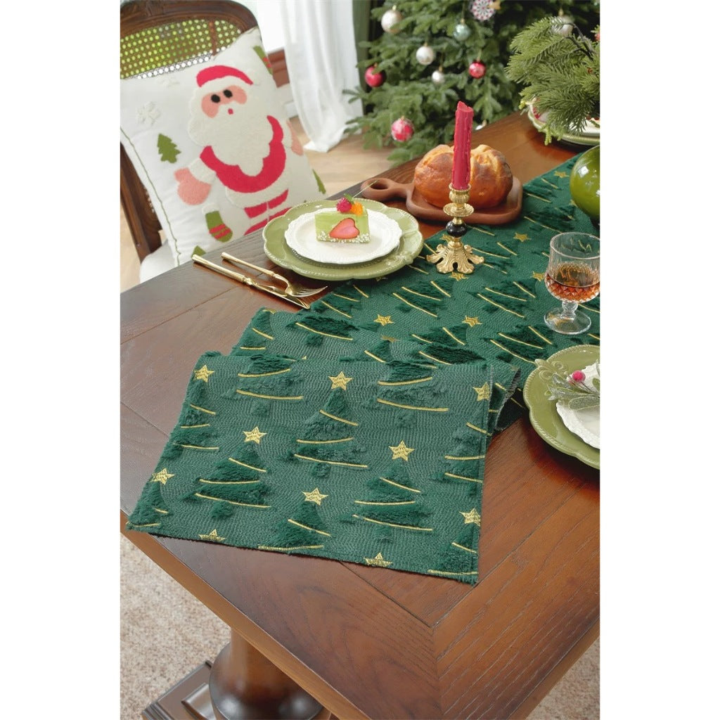 Table Runner Christmas Hijau – Taplak Meja Pohon Natal Dekorasi Ruang Tamu & Makan