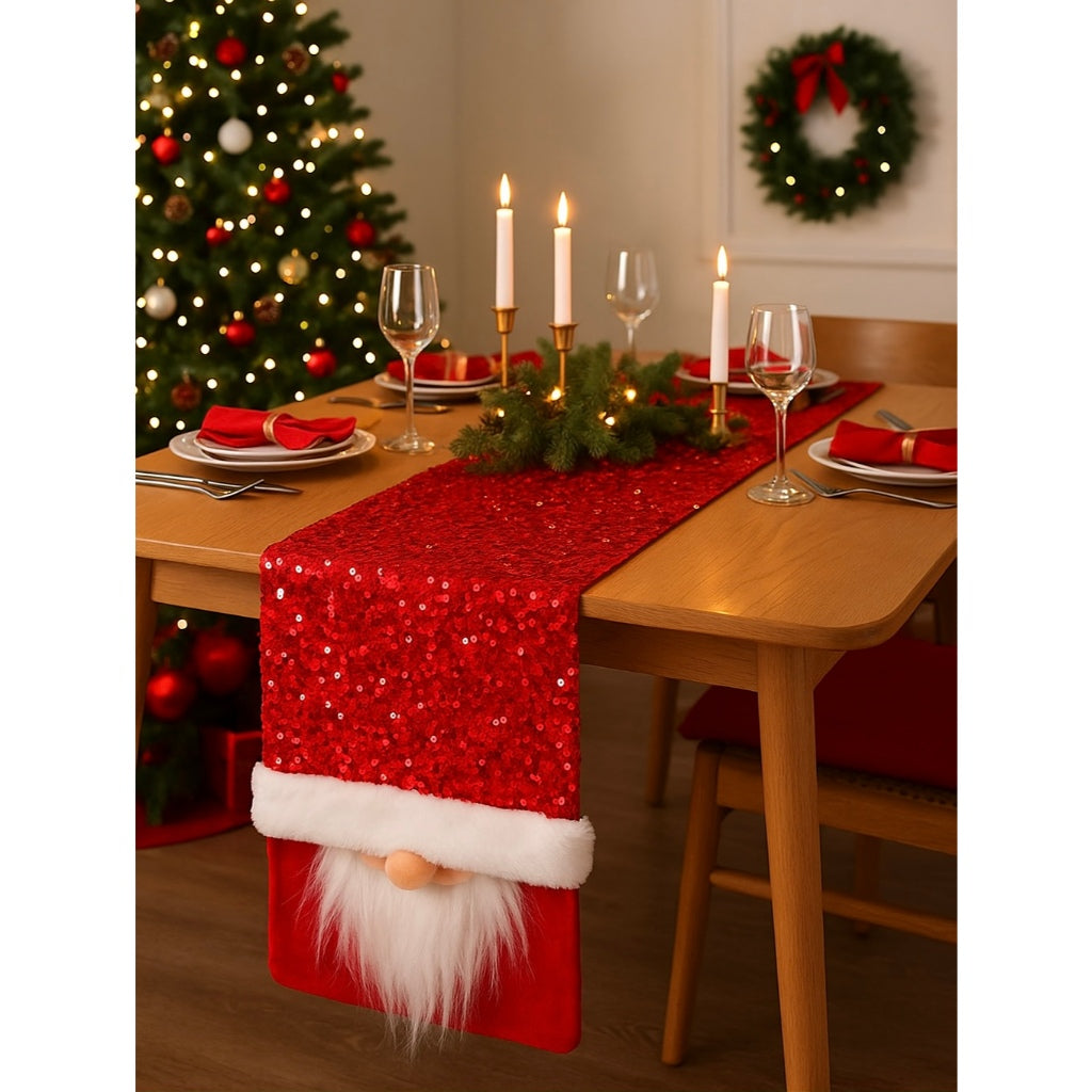 Table Runner Natal Santa Peek a Boo - Taplak Meja Christmas Dekorasi Rumah 30x180cm