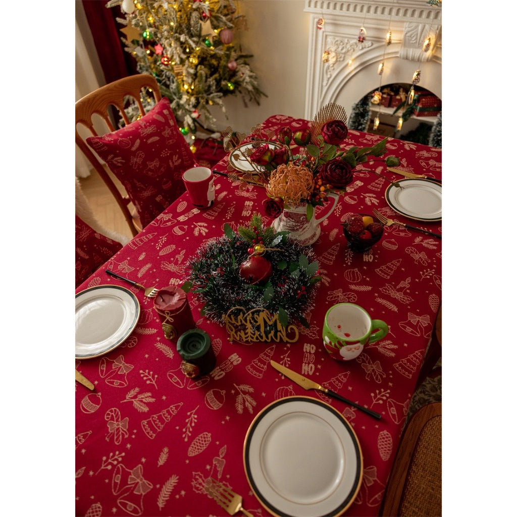 Taplak Meja Makan Natal Elegant Motif Christmas Doodle - Alas Meja Estetik Dekorasi Natal