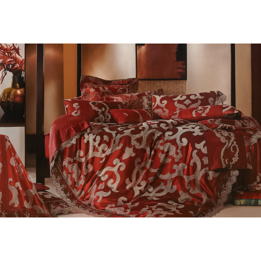 Bed Cover Pengantin Baru Silk Sutera Warna Merah King Size 180x200x40cm