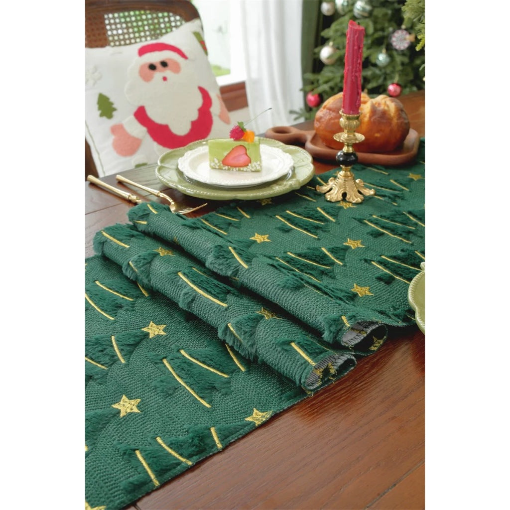 Table Runner Christmas Hijau – Taplak Meja Pohon Natal Dekorasi Ruang Tamu & Makan