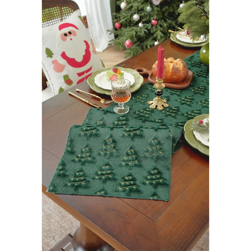 Table Runner Christmas Hijau – Taplak Meja Pohon Natal Dekorasi Ruang Tamu & Makan