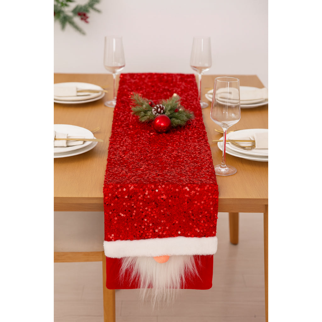 Table Runner Natal Santa Peek a Boo - Taplak Meja Christmas Dekorasi Rumah 30x180cm