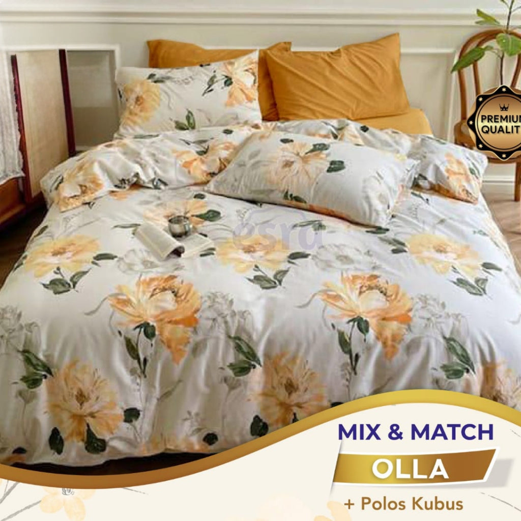 Bedcover Set Katun Motif Bunga 160/180/200x200x30cm