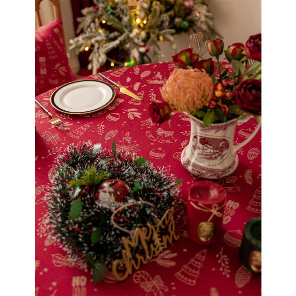 Taplak Meja Makan Natal Elegant Motif Christmas Doodle - Alas Meja Estetik Dekorasi Natal