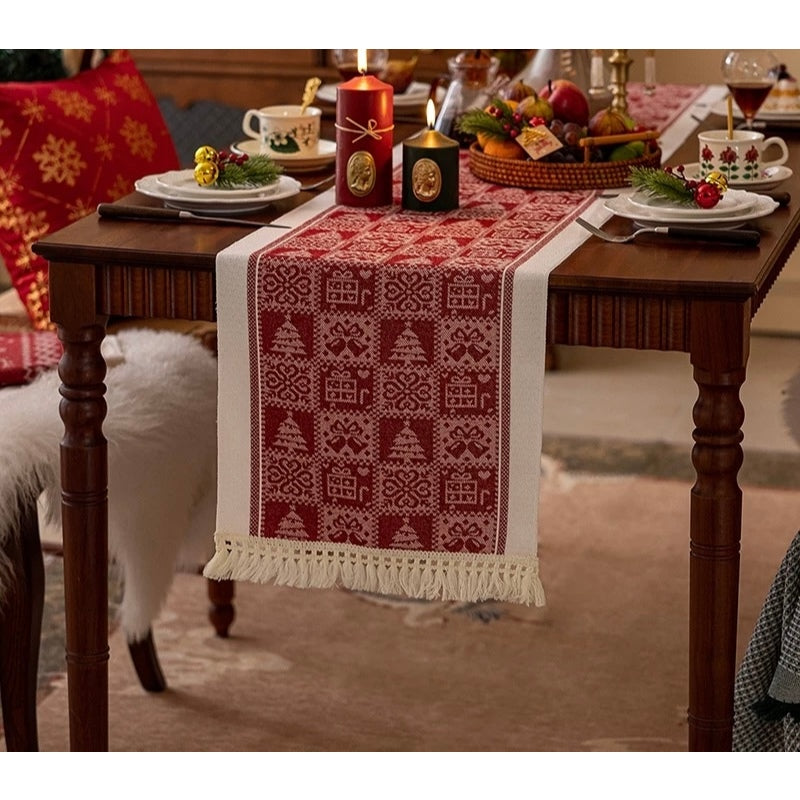 Table Runner Raya Merah | Taplak Meja Natal Estetik Alas Meja Makan & Dekorasi Ruang Tamu