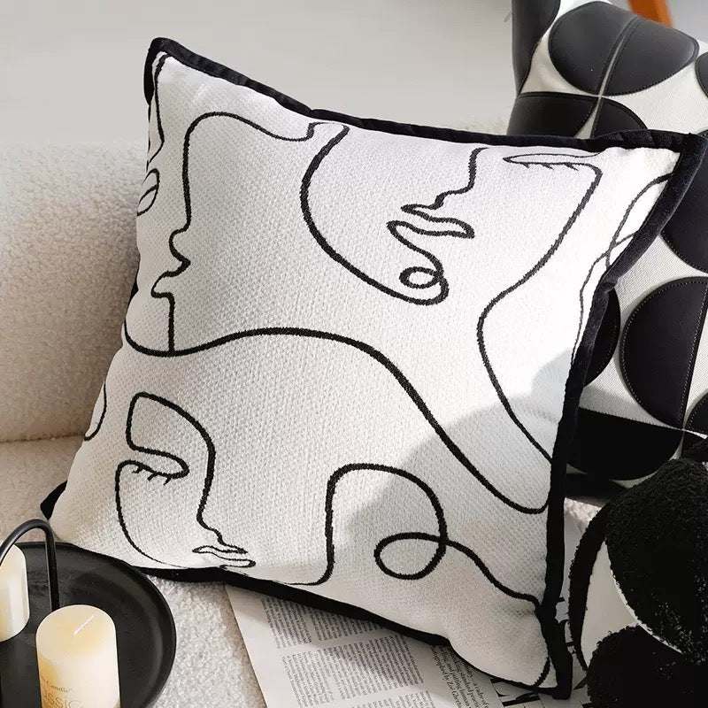 Sarung Bantal Sofa Minimalis Hitam Putih Monochrome – Cushion Cover Motif Modern Scandinavian