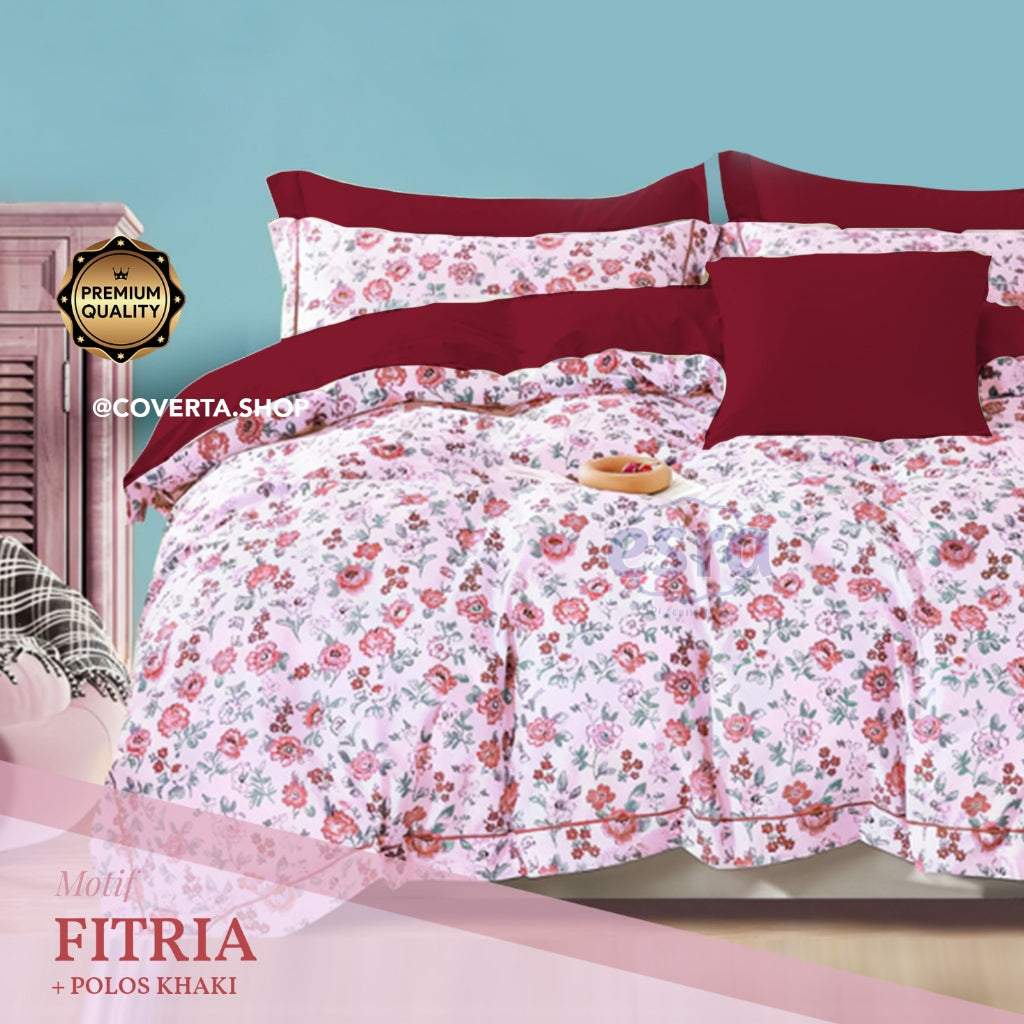 BedCover PENGANTIN Katun Set 180x200x30cm - King Size - MERAH BUNGA