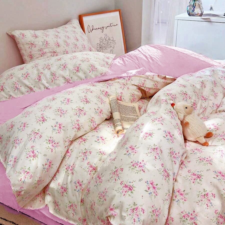 Bedcover Set Katun Motif Bunga 160/180/200x200x30cm