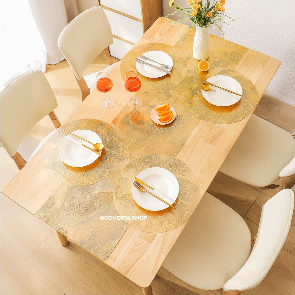 Table Runner Mika PVC Premium Motif Wave Silver Gold – Alas Meja Anti Air Waterproof
