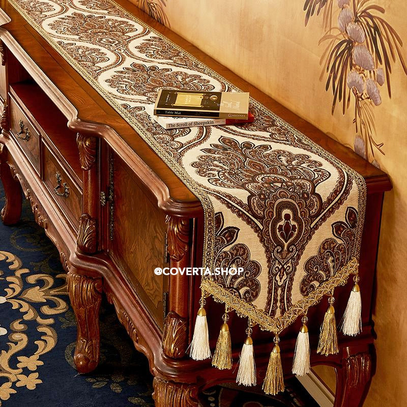 Table Runner Hurrem Premium Motif Klasik - Dekorasi Meja Panjang Elegan