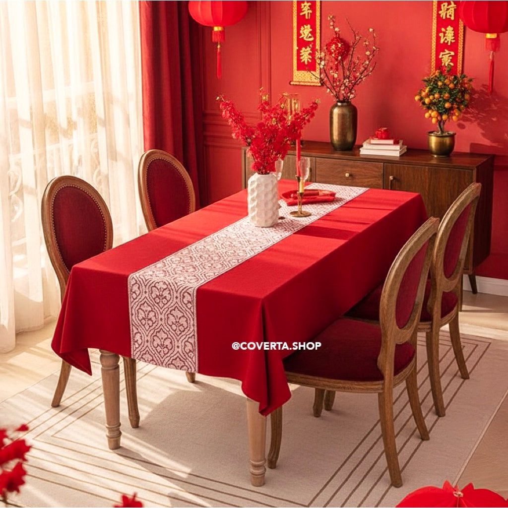 Taplak Meja Makan Raya - Taplak Meja Makan Linen Estetik Motif Raya | Alas Meja Makan Minimalis