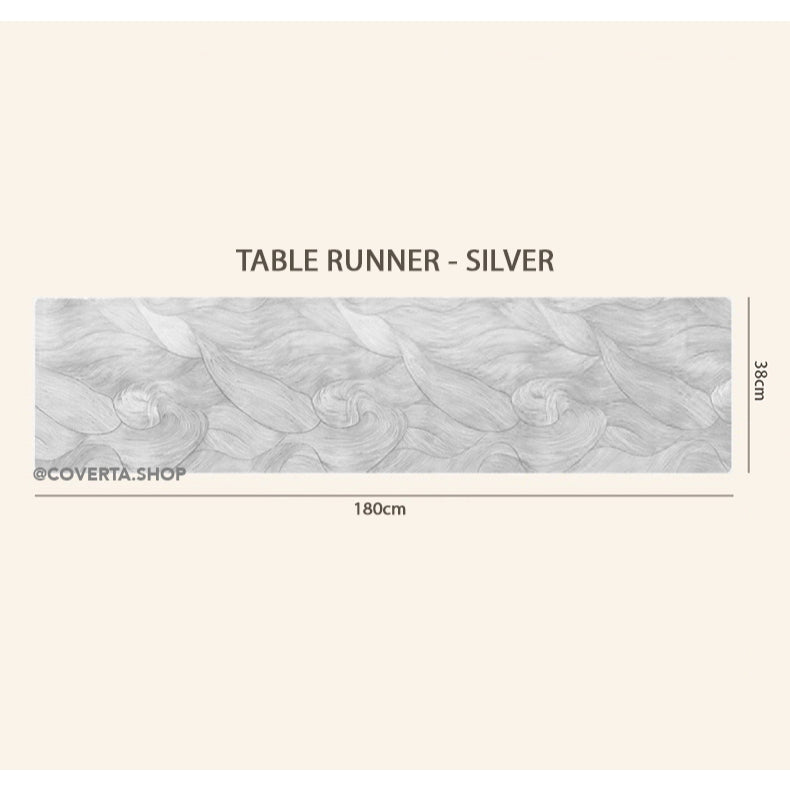 Table Runner Mika PVC Premium Motif Wave Silver Gold – Alas Meja Anti Air Waterproof