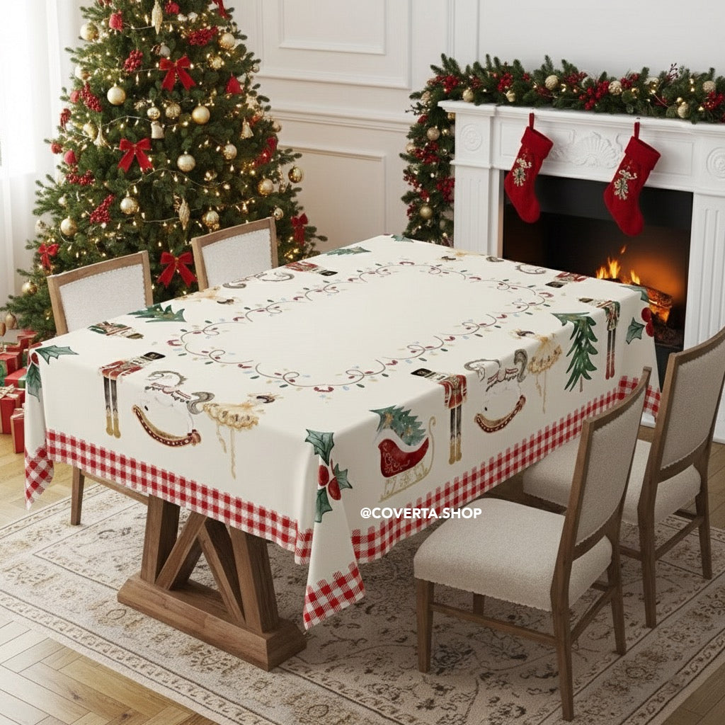 Taplak Meja Makan Kain Dekorasi Natal Tahun Baru Imlek Motif Argyle