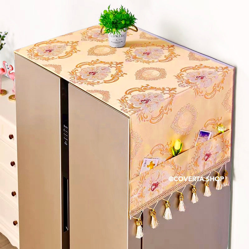 Tutup Kulkas Motif Premium Elegan – Cover Kulkas Anti Debu dengan Saku