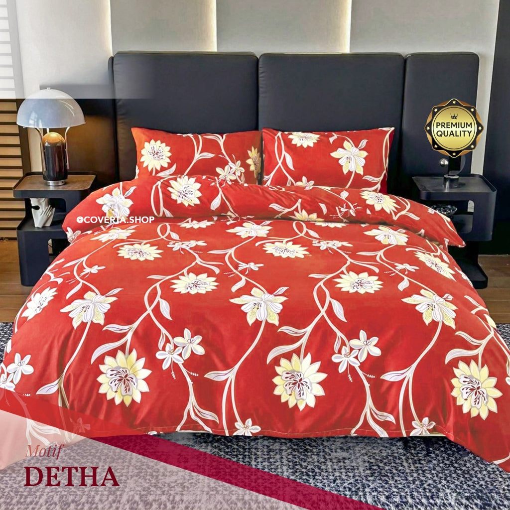 BedCover PENGANTIN Katun Set 180x200x30cm - King Size - MERAH BUNGA