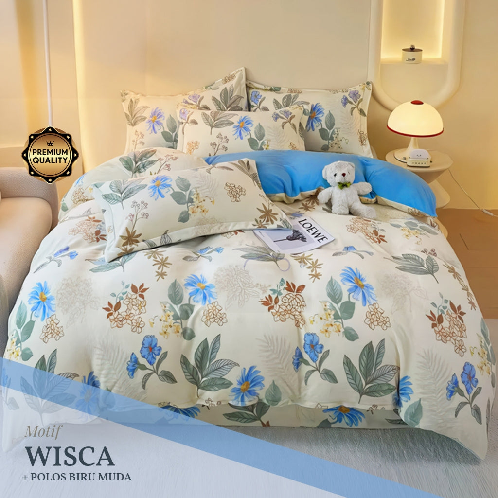 Bedcover Set Katun Motif Bunga 160/180/200x200x30cm