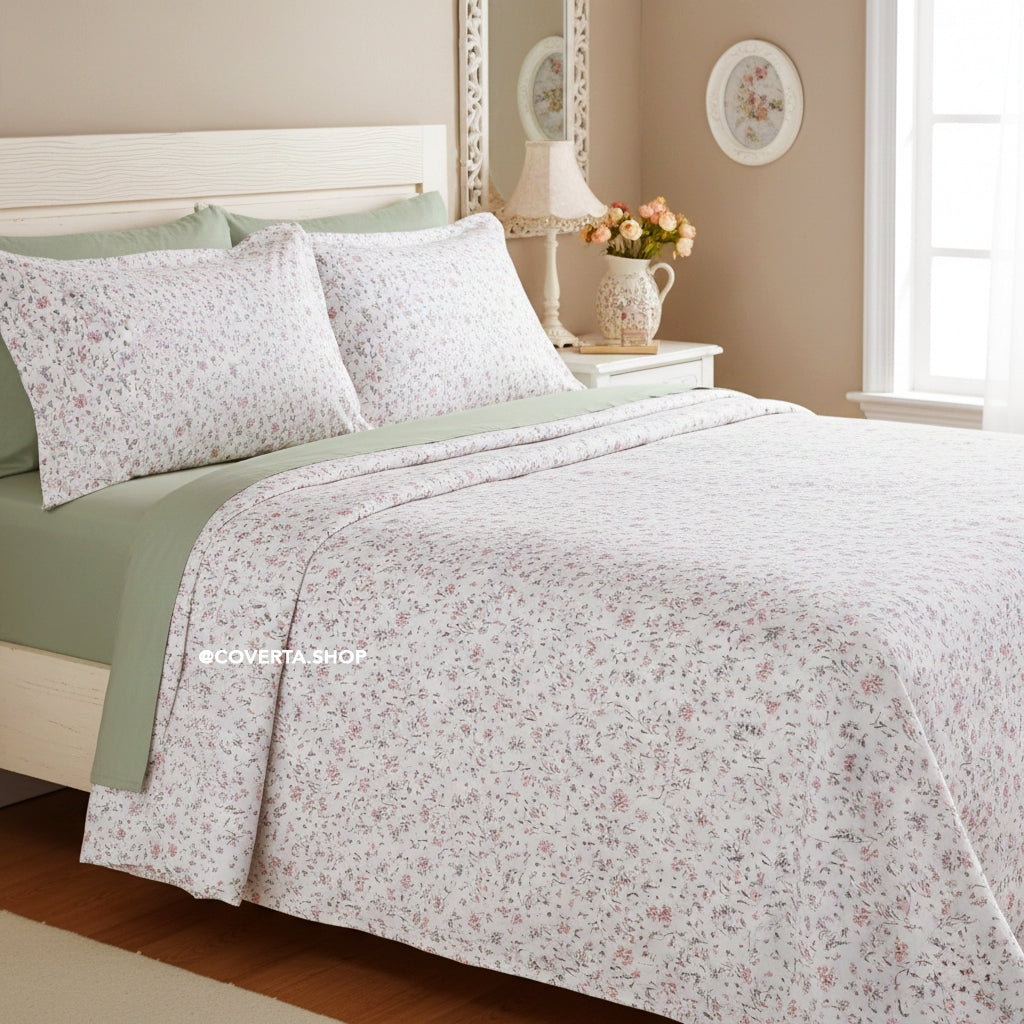 Bedcover Set Katun Motif Bunga 160/180/200x200x30cm