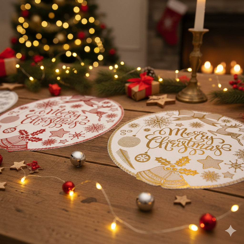 Alas Meja Natal Merry Christmas Premium | Placemat Natal Aksesori Meja Xmas