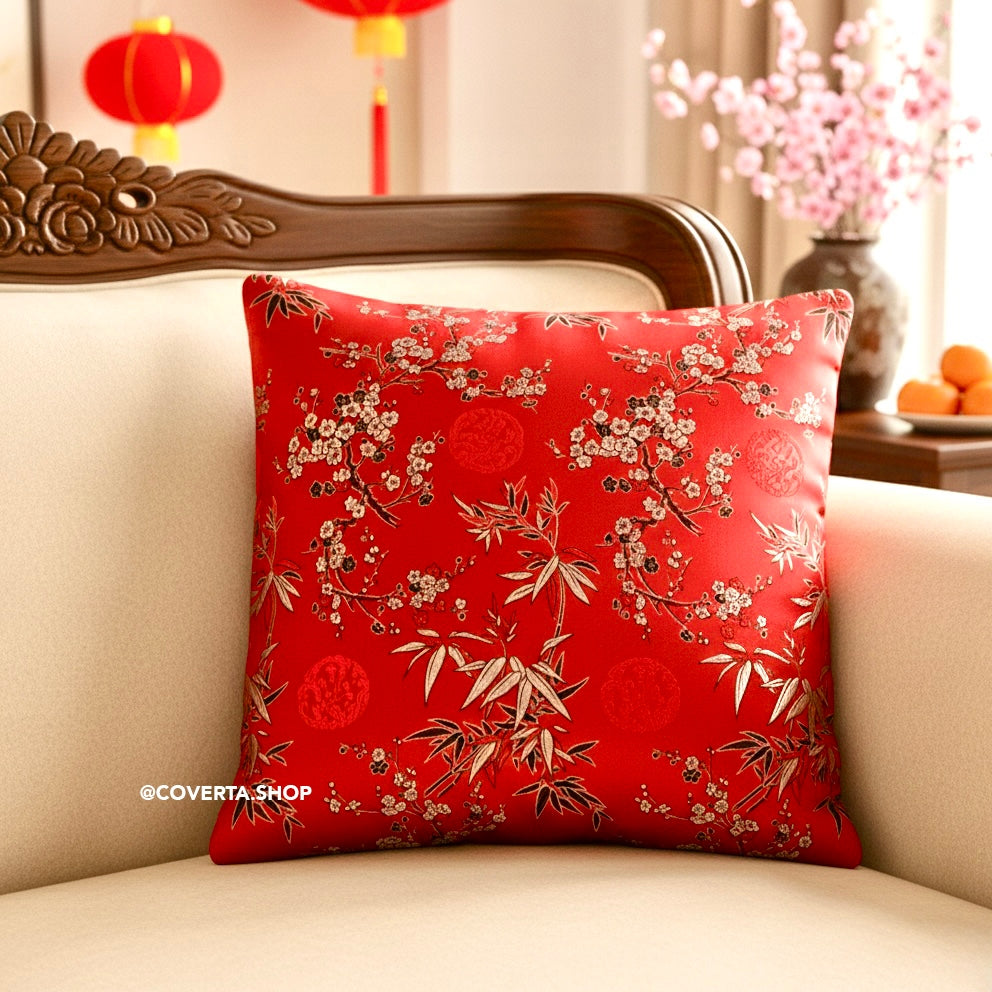 Sarung Bantal Sofa Imlek 45x45cm - Cushion Cover Merah Golden Dynasty Dekorasi Ruang Tamu CNY