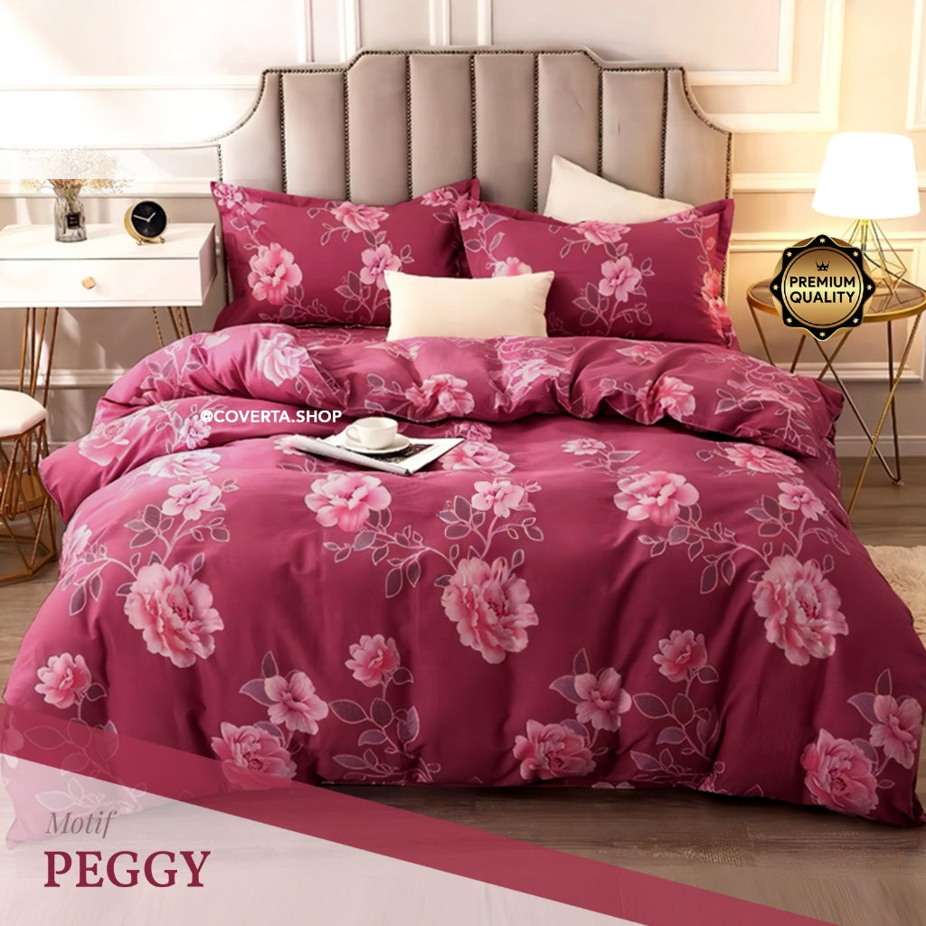 BedCover PENGANTIN Katun Set 180x200x30cm - King Size - MERAH BUNGA