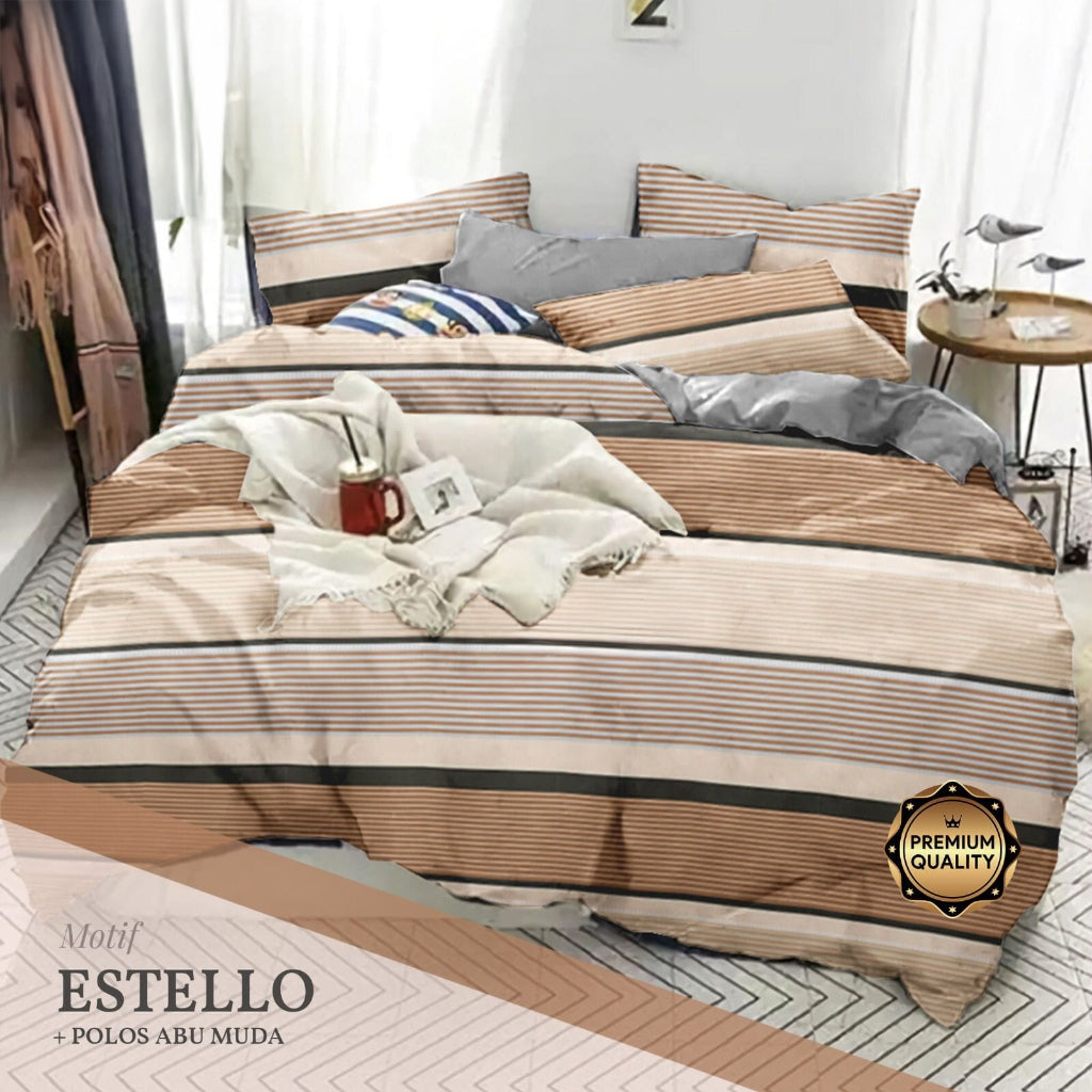 Set Bedcover Katun King Size 180x200x30cm Motif Kombinasi