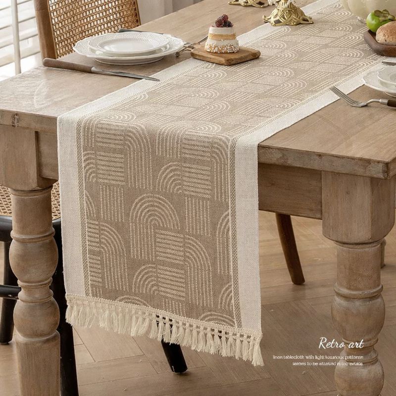Table Runner Raya - Taplak Meja Makan Linen Estetik Motif Raya | Alas Meja Tamu Minimalis