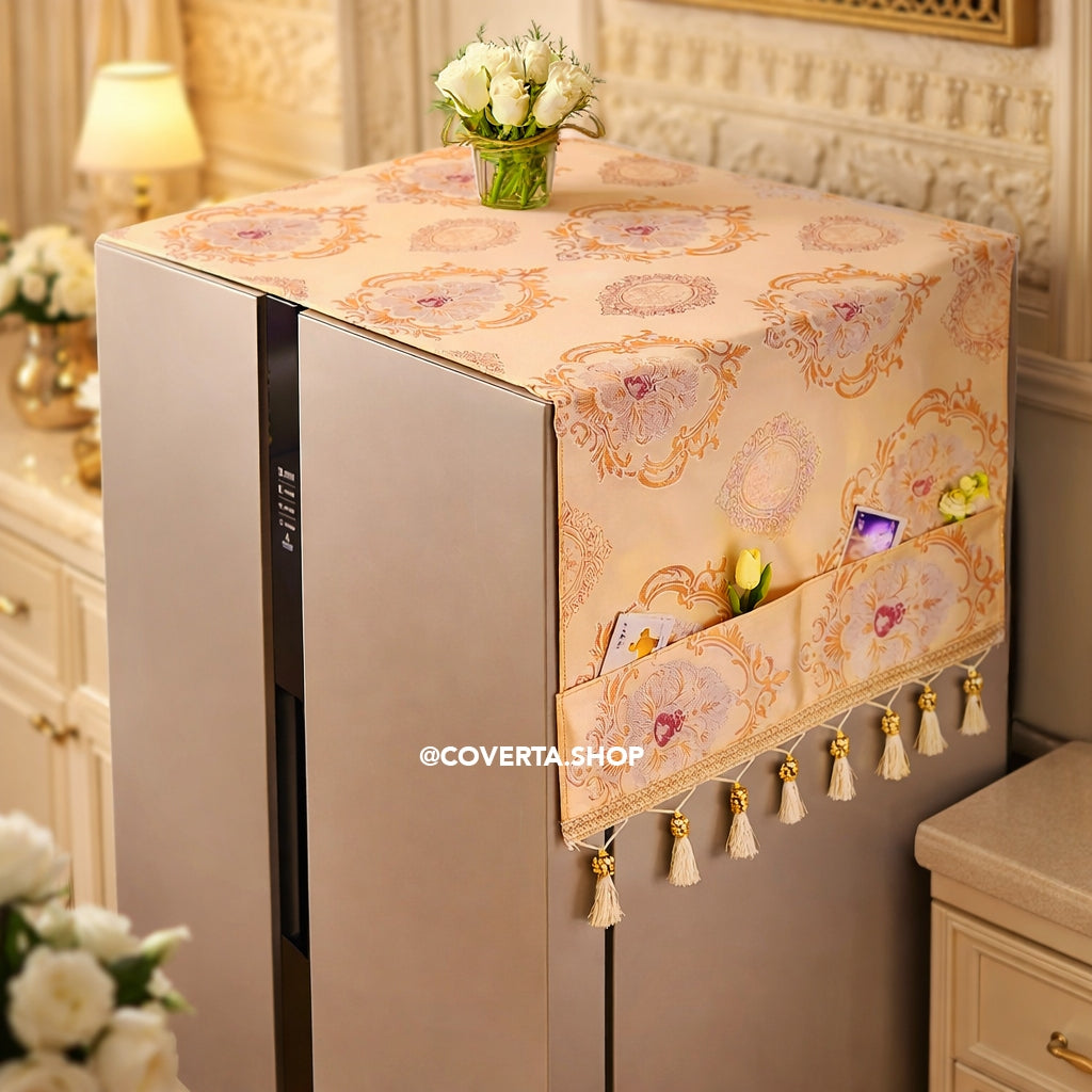 Tutup Kulkas Motif Premium Elegan – Cover Kulkas Anti Debu dengan Saku