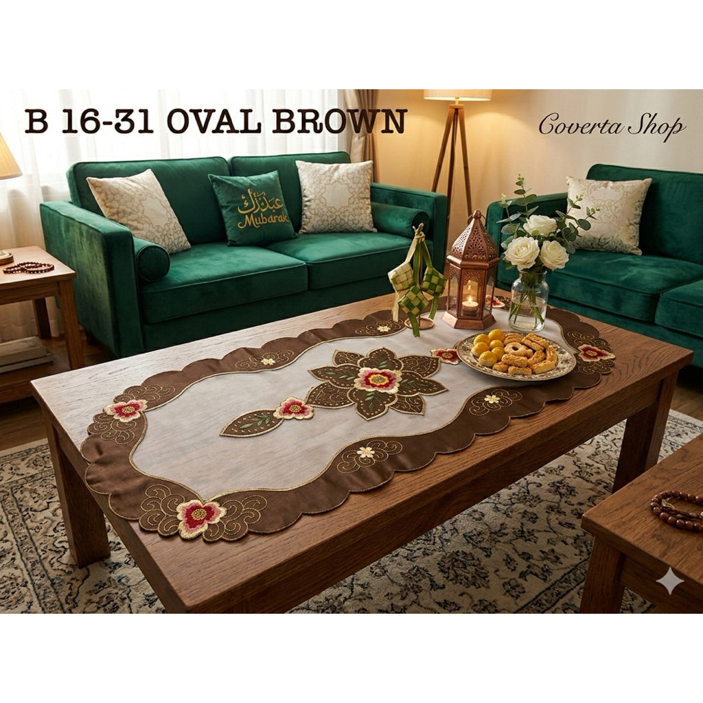 Taplak Meja Tamu Oval Lonjong Bordir 40x85cm