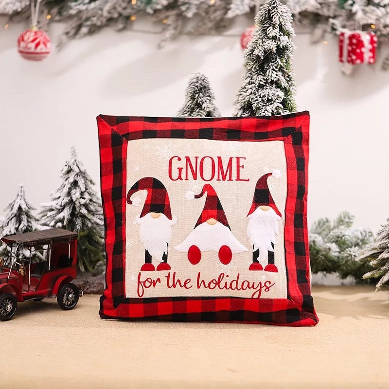 Sarung Bantal Sofa Natal 40x40cm Motif Christmas Santa Gnome Squares