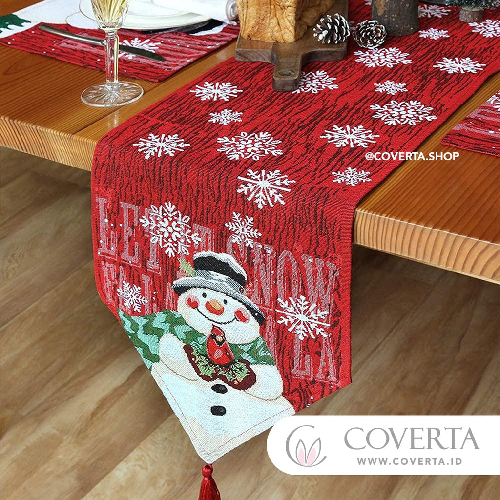 Taplak Meja Dekorasi Natal | Table Runner Christmas Snowman
