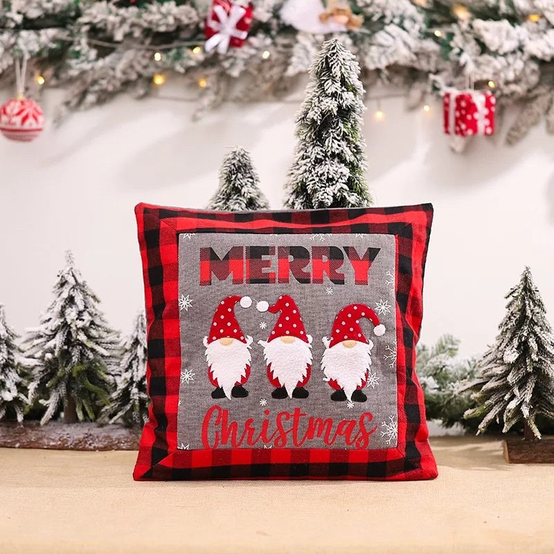 Sarung Bantal Sofa Natal 40x40cm Motif Christmas Santa Gnome Squares