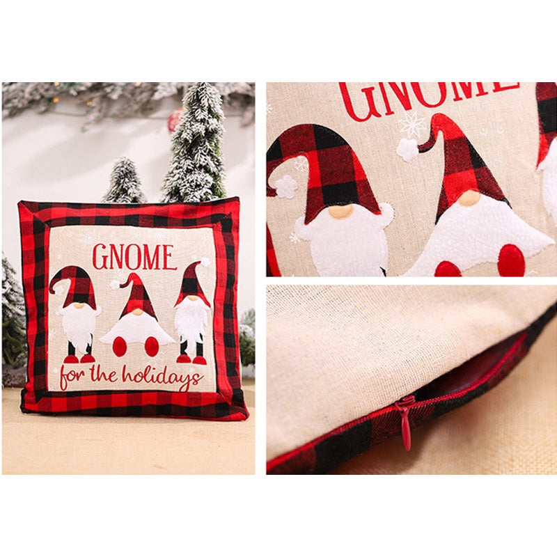 Sarung Bantal Sofa Natal 40x40cm Motif Christmas Santa Gnome Squares