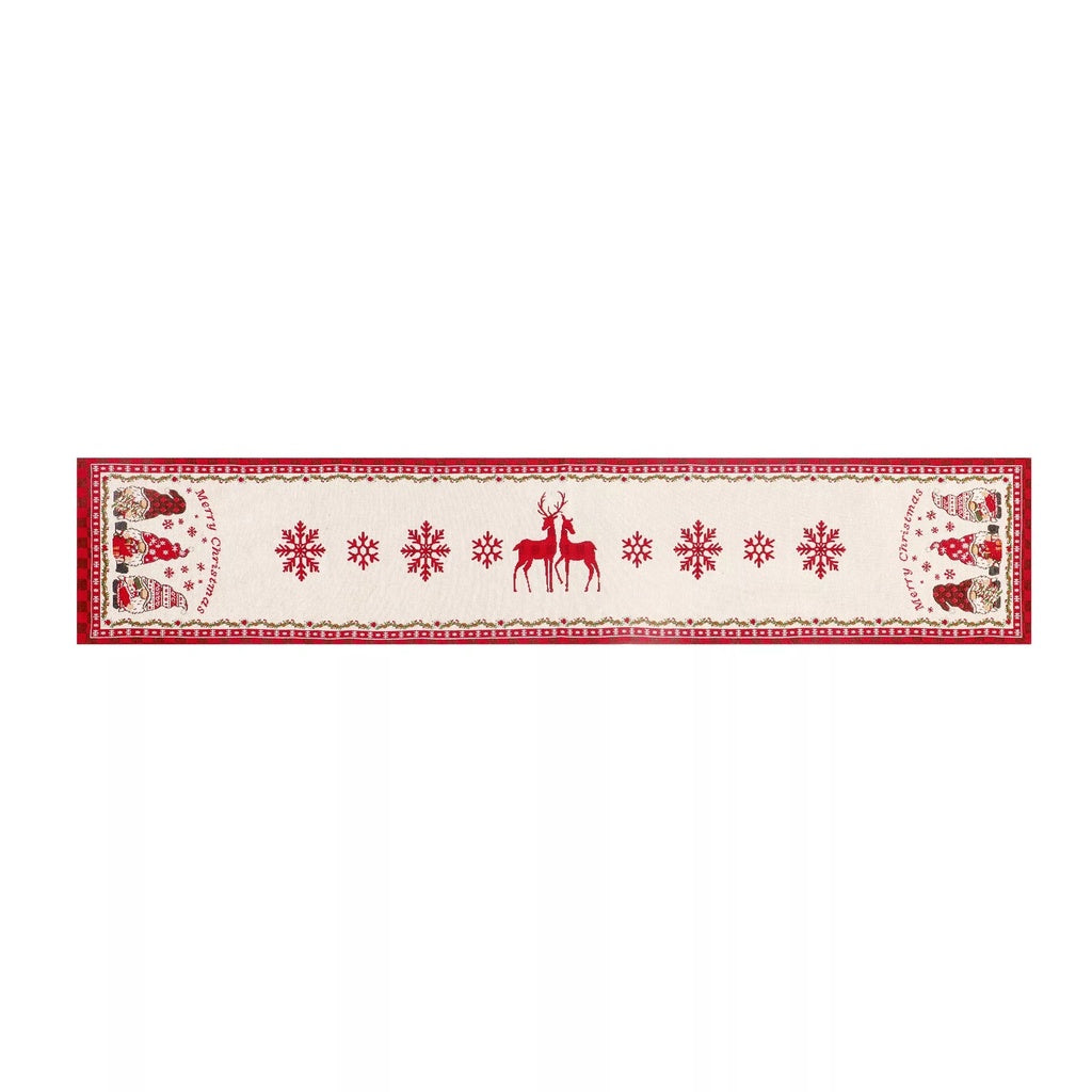 Table Runner Christmas Motif Kurcaci Dekorasi Natal | Taplak Meja Natal Tenun Santa Claus 34x180cm