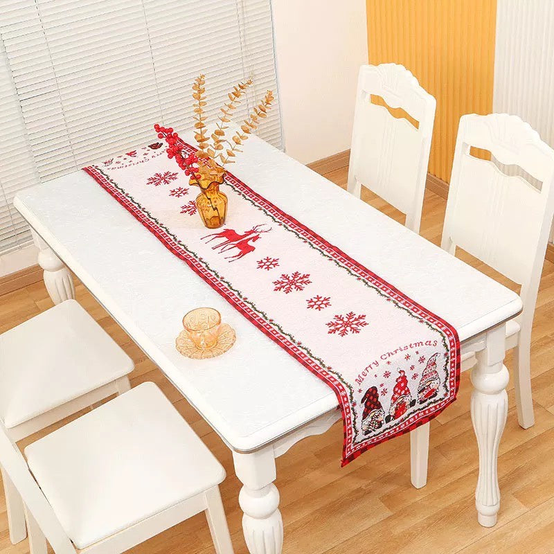 Table Runner Christmas Motif Kurcaci Dekorasi Natal | Taplak Meja Natal Tenun Santa Claus 34x180cm