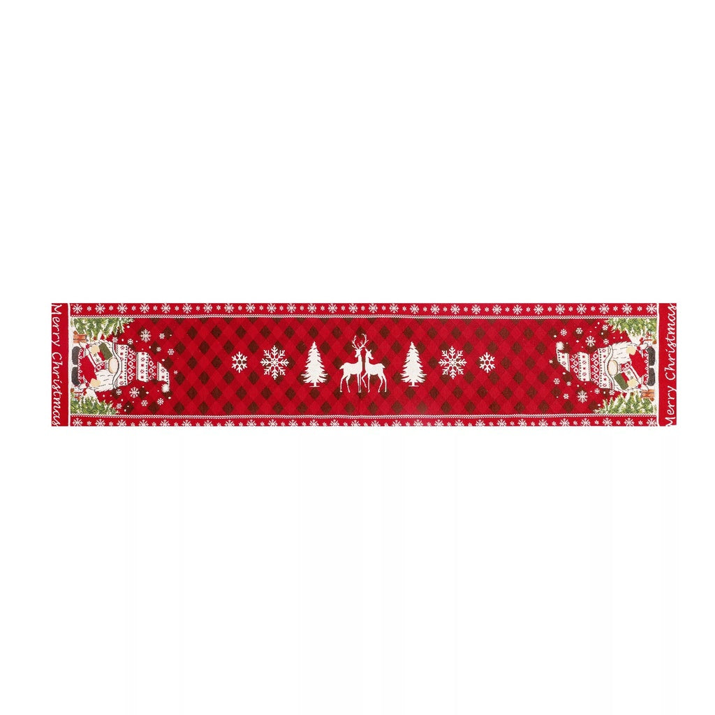 Table Runner Christmas Motif Kurcaci Dekorasi Natal | Taplak Meja Natal Tenun Santa Claus 34x180cm
