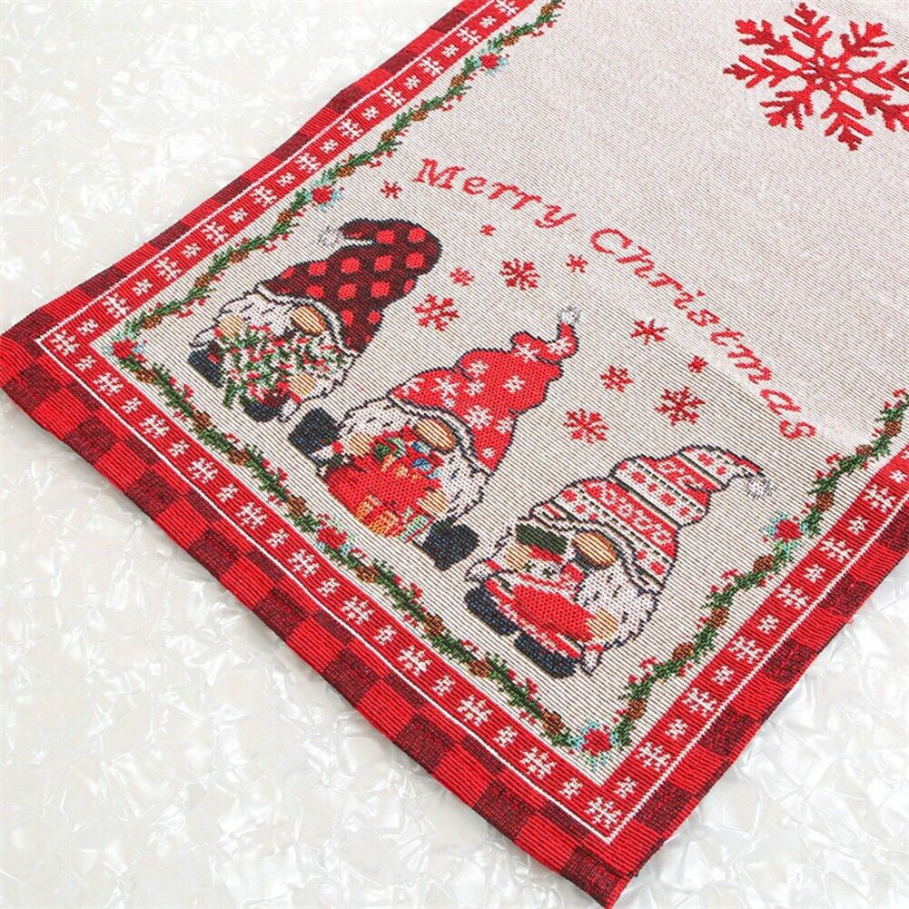 Table Runner Christmas Motif Kurcaci Dekorasi Natal | Taplak Meja Natal Tenun Santa Claus 34x180cm